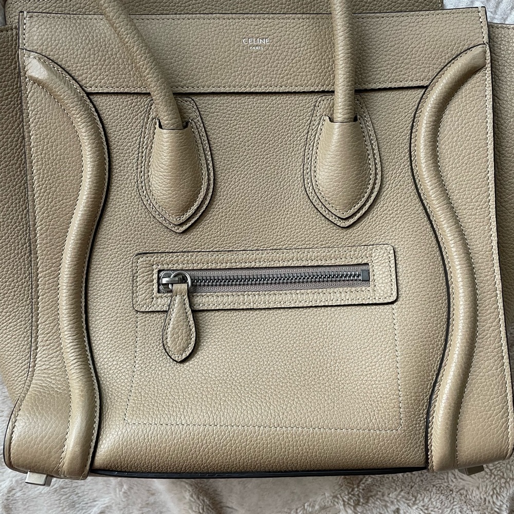 Authenticated Celine tote micro luggage drummed calfskin in Dune - Picture 9 of 12